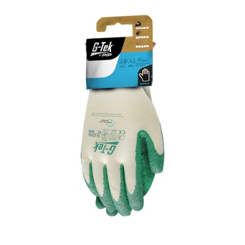 G-TEK újrahasznosított poliészter, latex tenyérmártott munkavédelmi kesztyű - bliszteres