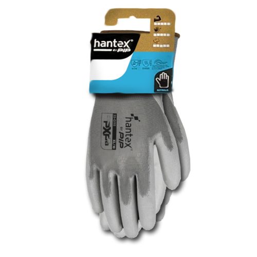 HANTEX PXP-G kötött poliészter, PU tenyérmártott munkavédelmi kesztyű (2pár) - bliszteres
