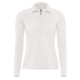 Hosszú ujjú galléros női póló B&C PW456 fehér L